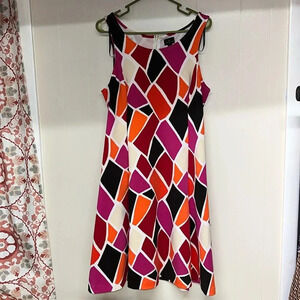 Worthington Fit & Flare Dress Vibrant Color Block Animal Giraffe Print Size 14